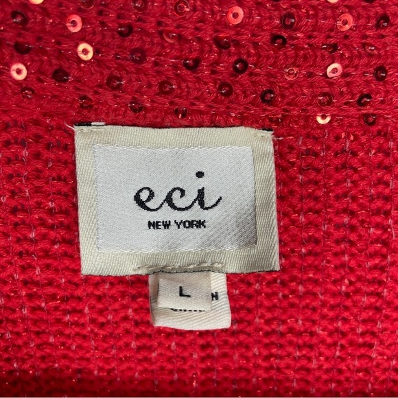 ECI New York Jacket Knit Red Sequin Collared Jacket Size Valentine's Day - Picture 5 of 8